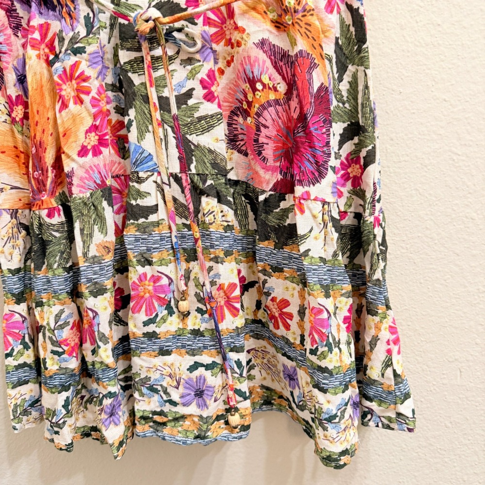 Farm Rio Floral Mini Dress Size Large Multi Color Viscose Tie Casual Summer-NWT - Picture 7 of 13